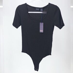 SCOOP NECK SHORT SLEEVE BODYSUIT | BLACK | PIMA COTTON | RACHEL RACHEL ROY